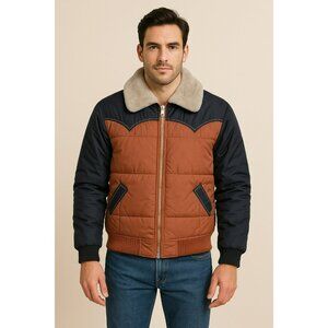 Vintage Double K Western Puffer Jacket W/ Faux Fur Collar 40 Made In USA Unisex